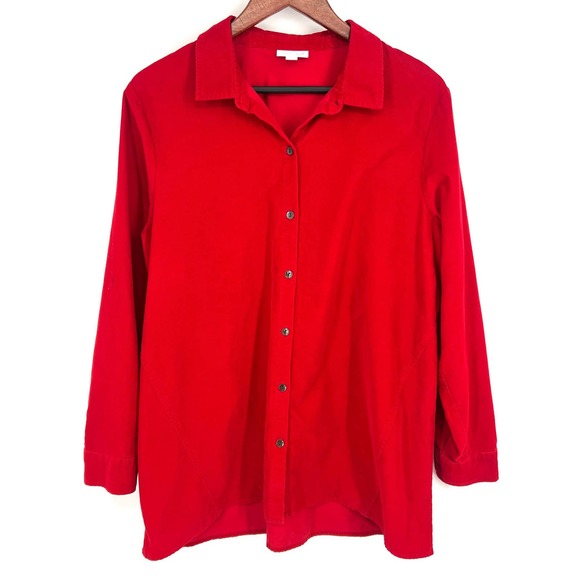 J. Jill Tops - J. Jill Corduroy Red Size L Large Button Down Blouse Shirt Top Fall Winter Comfy